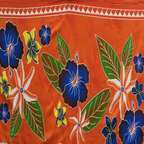 72" L x 45" W Tropical Flowers Banana Leaf Sarong Polyester Fabric Orange {5}