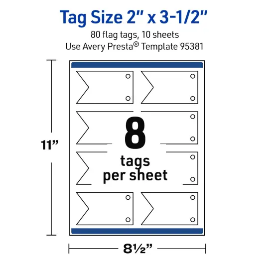 Avery Printable Banner Rectangle Flag Tags, Sure Feed Technology, 2" x 3-1/2", Glossy White Cardstock, Print-to-The-Edge, Laser/Inkjet Printable, 80 Total {11}