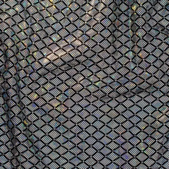 1 Yard Diamond Flocking Glitter Hologram Nylon Spandex Tricot Fabric for Cosplay 58/60 Inch Width Turquoise {3}