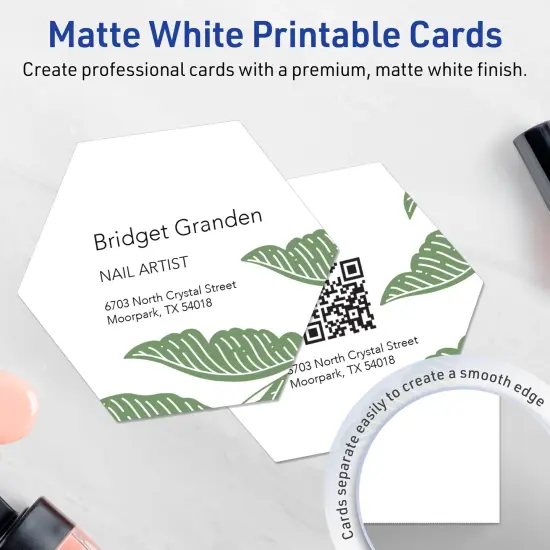 Avery Printable Hexagon Business Cards, Sure Feed Technology, 2-1/2" x 2-9/10", Matte White Cardstock, Print-to-The-Edge, Laser/Inkjet Printable, 60 Total {9}