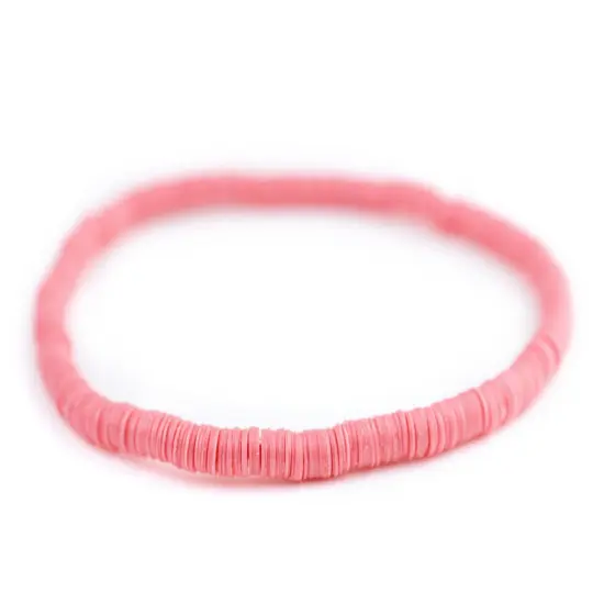 The Bead Chest Boho Stretch Bracelet, Neon Pink - Stackable African Vinyl Heishi, Unisex for Men & Women {1}