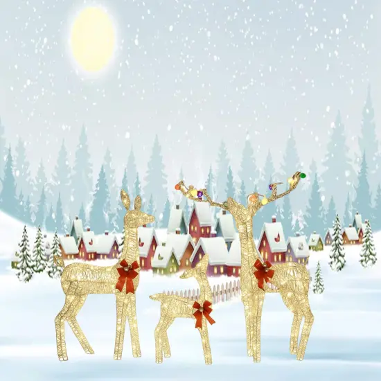 Glittering PVC Christmas Deer Set for Lawn and Garden Decorations 52"+46"+29" {4}