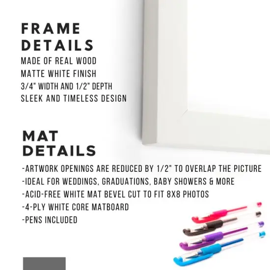 Autograph White Wood Frame with Circle Pink Mat - Perfect for Event Signatures, Full-Color Pen Set Included - 3 Sizes Available {3}