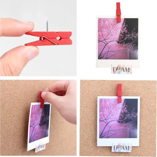 Wooden Push Pin Clips 50 Pcs, Pins Clips Creative Paper Clips with Pins for Cork Board and Photo Wall No Holes for The Paper {3}