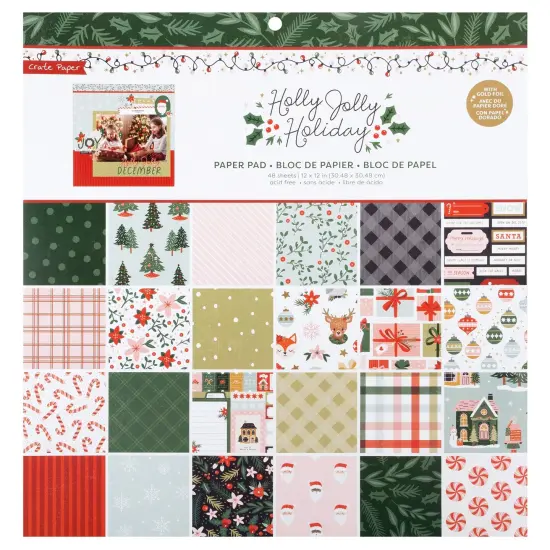 Crate Paper Holly Jolly Paper Pad 12"X12"-48 Sheets {1}
