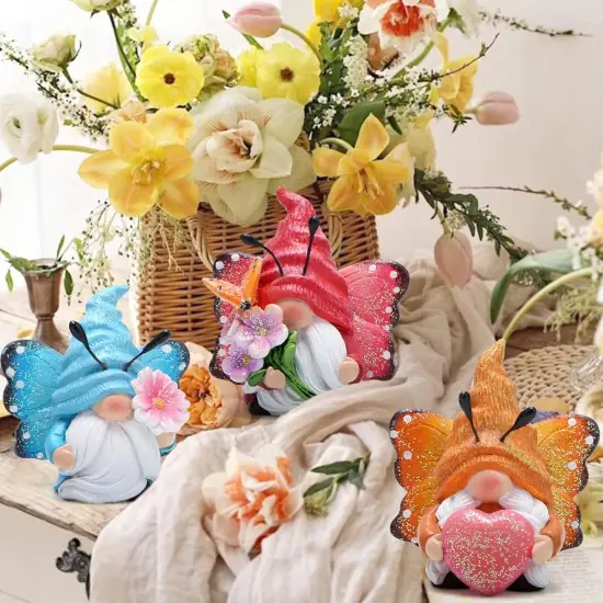 Spring Butterfly Gnomes Decorations Indoor Home Decor Scandinavian Tomte Elf Decor Gifts 3pcs Summer Resin Butterfly Elf Dwarf Kitchen Tiered Tray Decor {3}