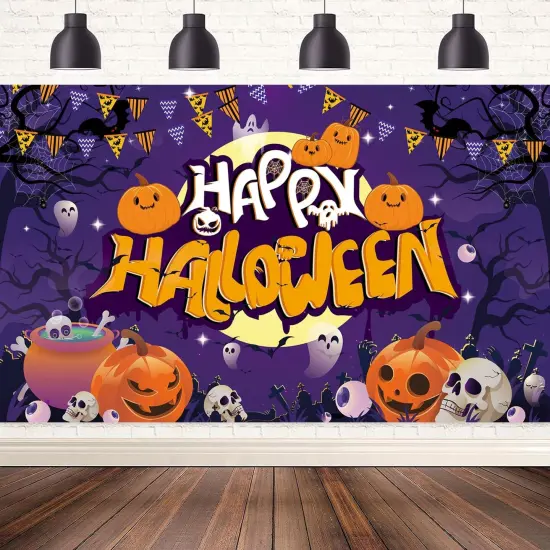 Happy Halloween Backdrop - 72x44 Inch (Purple) {1}