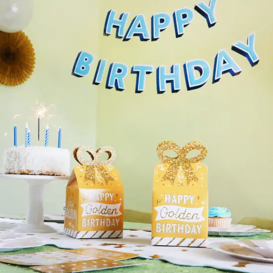 Big Dot of Happiness Golden Birthday - Square Favor Gift Boxes - Happy Birthday Party Bow Boxes - Set of 12 {3}