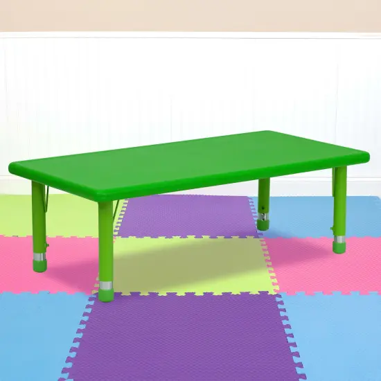 Emma and Oliver 24"W x 48"L Rectangular Plastic Height Adjustable Activity Table Green {1}