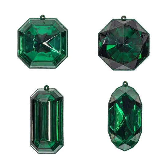 4&ndash;5&Prime; Green Rectangle Jewel Glitter Ornaments - Set for 4 {1}