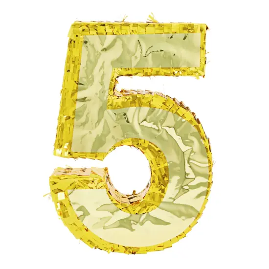 Juvale Gold Foil Number 5 Pinata for Kids Ages 3-14 Birthday Party Decorations, Centerpieces, Anniversary Celebrations, Small (15.5 x 10.5 x 3 In) {7}