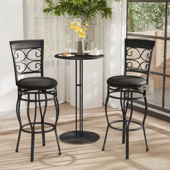 Costway Set of 2/4 Vintage Swivel Bar Stools 30'' Bistro Upholstered Dining Chairs Black {4}