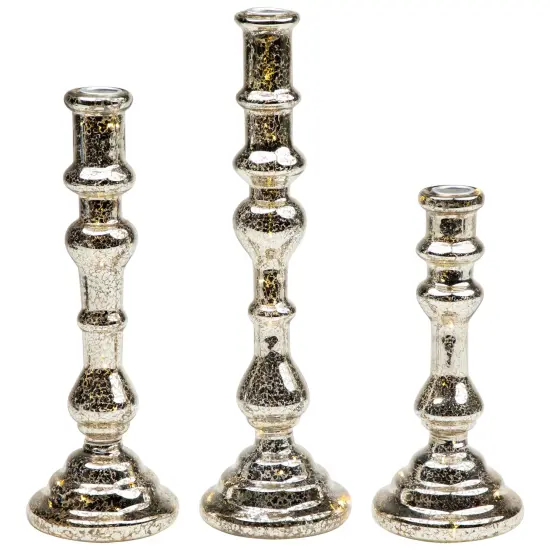 Northlight LED Lighted Golden Sparkles Taper Candle Holders - 13" - Set of 3 Silver {3}