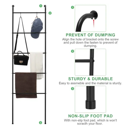 Blanket Ladder Towel Ladder for Bathroom Blanket Rack for Living Room Bathroom Laundry Room Black {3}