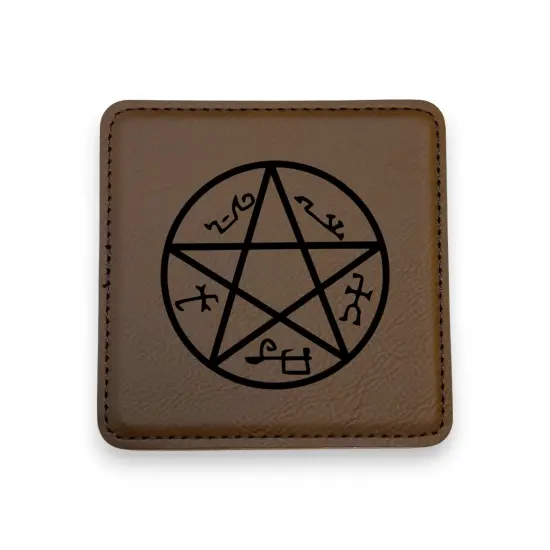 Coaster - Demon Trap - SET OF 2 - Leather or Stitched Cork Black/Silver {2}