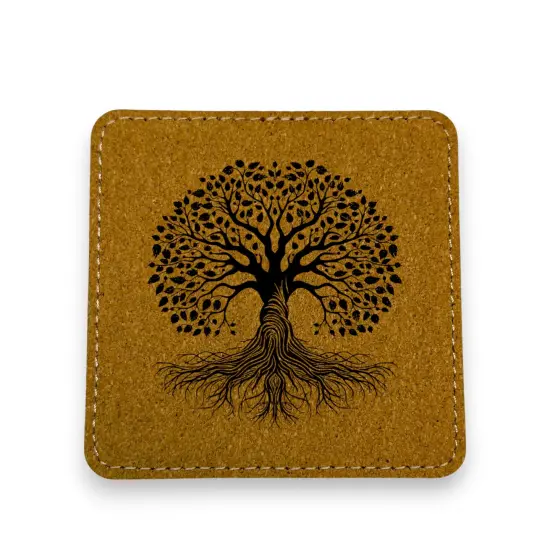 Coaster - Celtic Tree of Life - SET OF 2 - Leather or Stitched Cork Stitched Cork/Black {1}
