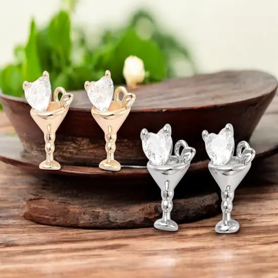 14x10x7mm 18k Brass Rhinestone Cocktail Charms - Choose Gold or Platinum Gold (B320) {3}