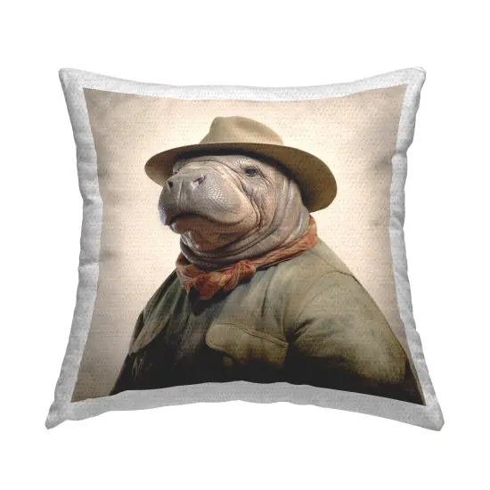 Manatee in Vintage Clothes Design by RB Outdoor Printed Pillow  {1}