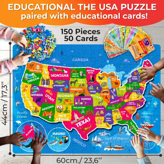 QUOKKA Puzzles for Kids Ages 8-10 - 150 Pcs Jigsaw Puzzles for 6-8 Year Olds - 400+ Facts on 50 Double-Sided Flashcards | Learn USA | Education Activity Gift - Shaped Puzzles for Toddlers 4-6 {2}