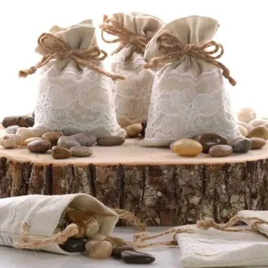 Linen & Lace Gift Bags Natural/White 4"x3" {2}