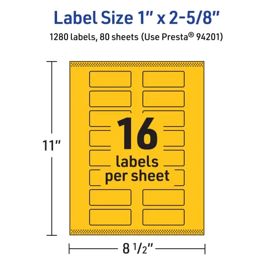 Avery Bright Yellow Paper Labels, 1" x 2-5/8" Rectangle {5}