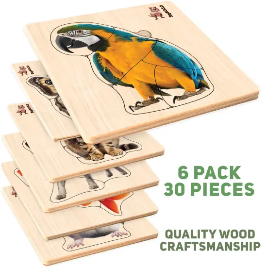 6 Set Realistic Wooden Puzzles for Toddlers | Animals {2}