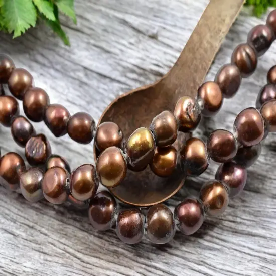 10-13mm Rusty Bronze Iris Large Hole Fresh Water Nugget Pearls (8" Strand) {4}