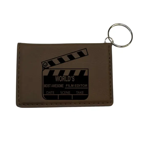 Keychain ID Holder Wallet - Worlds most awesome Film Editor - Leather Black/Gold {2}
