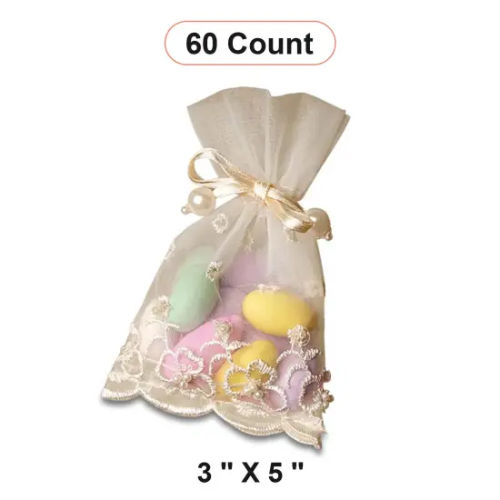 Elegant Embroidered Pearl Organza Bag 3" x 5" {1}