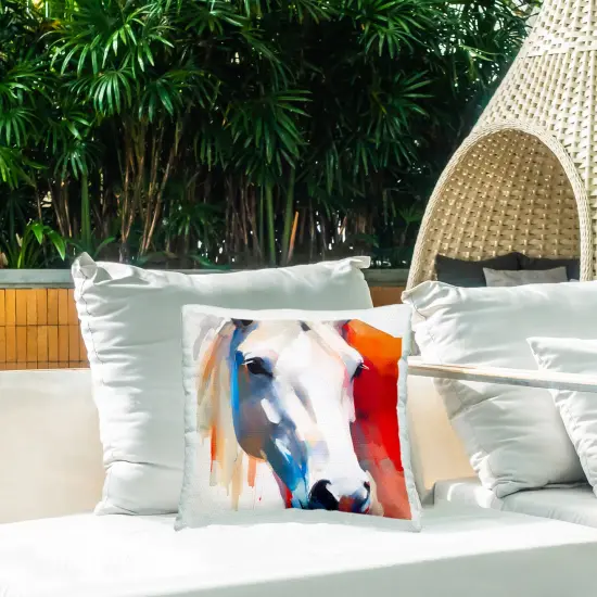 Gazing Horse Close Up Design by Walker Noble Outdoor Printed Pillow  {2}