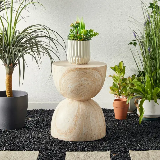 Set of 2 17.75"H Multi-functional MGO Hourglass-Style Faux Travertine Garden Stool or Planter Stand or Accent Table {4}