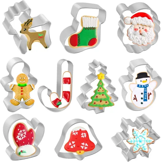 10-Piece Christmas Cookie Cutter Set - Stainless Steel Shapes {5}