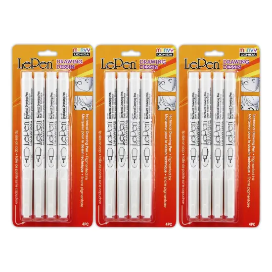 LePen&reg; Drawing Pens, 4 Per Pack, 3 Packs {1}