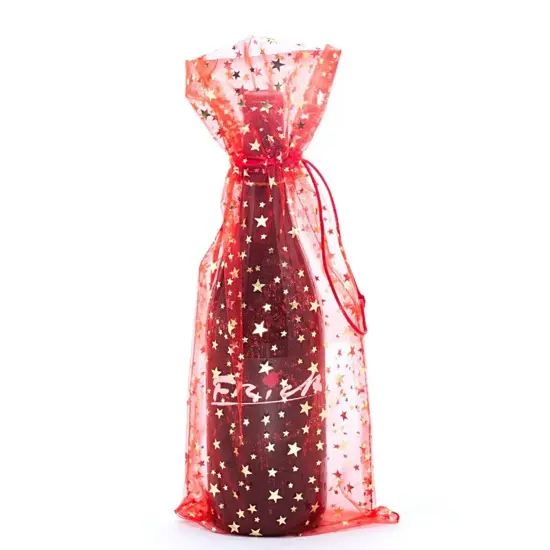 Star Pattern Organza Wine Bags 6.5" x 15" Luxury Gift Wrap {2}