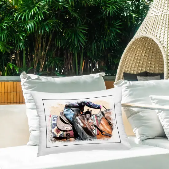 Cowboy with Rustic Border Design by Jerry Cowart Outdoor Printed Pillow  {2}