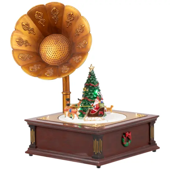 Northlight LED Lighted and Musical Gramophone Animated Christmas Decoration - 14" Brown {5}