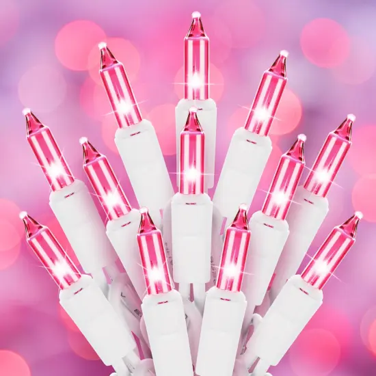 Pink Christmas String Lights, 50 Count 12 Feet Incandescent Bulb Mini Valentine's Lights, Waterproof Pink Lights for Indoor Valentine's Day Garland Wedding Party Festival Xmas Tree Decoration {1}