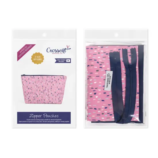 Crosscut Sewing Co.&reg; Zipper Pouch Sewing Project Kit for Beginners with Fabric, Instructions and Video Pink rain {2}