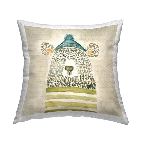 Abstract Bear in Hat Design by Natalie Timbrook Outdoor Printed Pillow  {1}