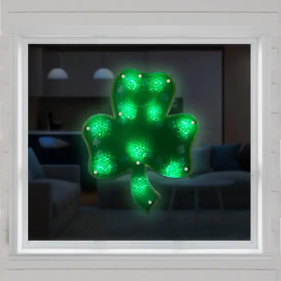 Northlight Lighted Green Shamrock St. Patrick's Day Window Silhouette - 14" - Green LED Lights {4}
