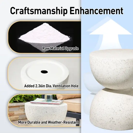 Set of 2 17.75"H Multi-functional MGO Faux Terrazzo Garden Stool or Planter Stand or Accent Table White *2 {4}