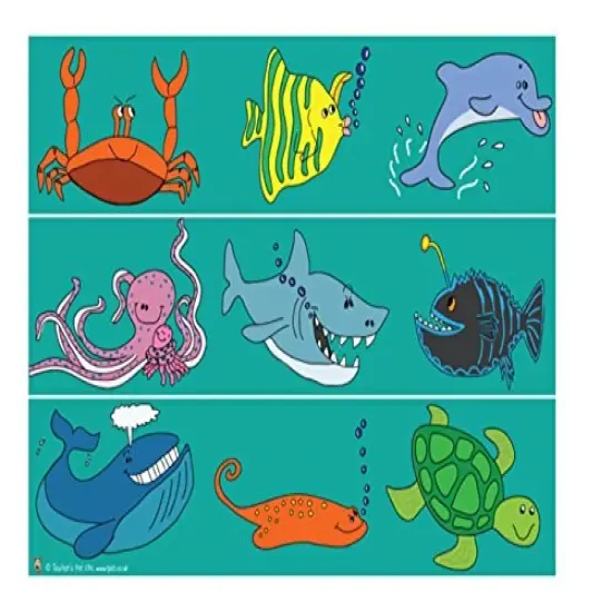 Cartoon Sealife Fish Cake Side Designer Strips - Edible Cake/Cupcake Party Topper cake strips 3 Pk {1}