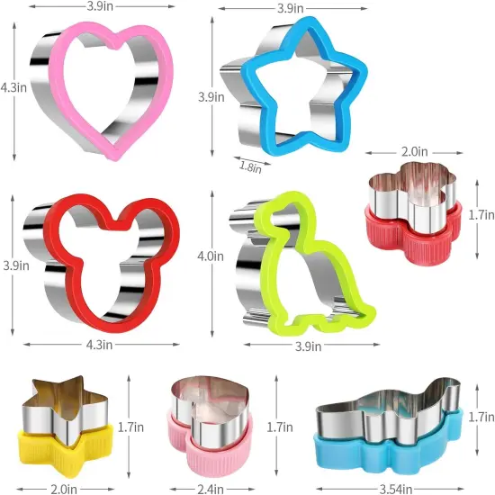 8 Pack Stainless Steel Sandwiches Cutter Dinosaur Heart Star Shapes for Kids {3}
