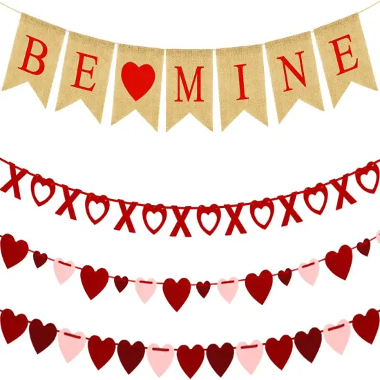 4Pcs Valentine's Day Decorations Set - Love Heart & XO Banners {1}