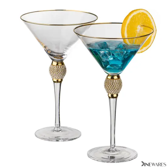 Premium Clear Stem Crystal Martini Glasses with Rim and Diamond-like Rhinestones, Elegant 10oz Glassware Set for Cosmopolitan, Vodka, Gin and Other Cocktails, Fancy Manhattan Drinkware {7}