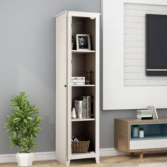 Costway Linen Tower Bathroom Storage Cabinet Tall Slim Side Organizer w/ Shelf White\ Black\Walnut {2}