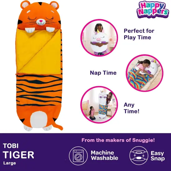 Happy Nappers: Pillow & Sleepy Sack: Large - Tiger Tobi - 66 x 30", 2-In-1: Plush Animal Opens Into Sleeping Bag, Soft Play & Nap Character, Kids 7+ {4}