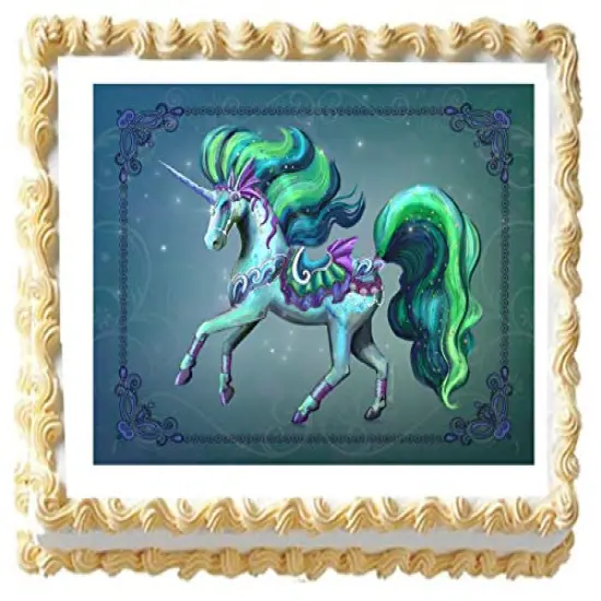 Unicorn Ocean Edible Icing Image Cake Topper (1/4 Sheet) {1}