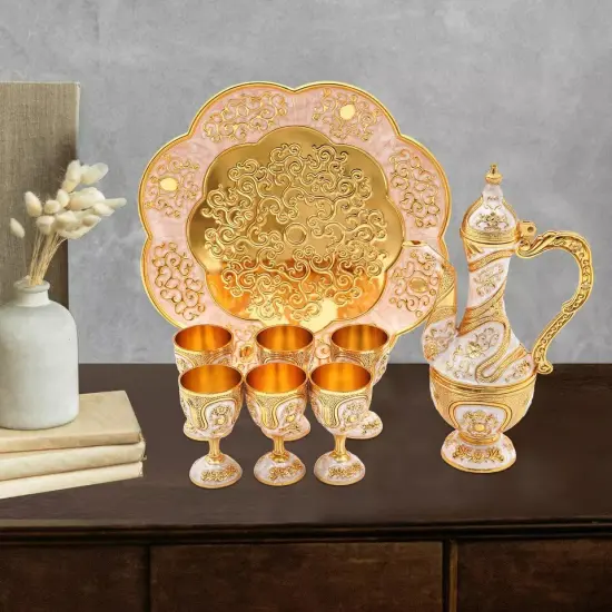 European Golden Wedding Gift Teapot Tea Tray Set with 6 Cups for Serving Tea {4}