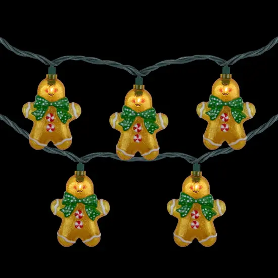 Northlight Gingerbread Man with Bowties Christmas Light Set - Clear - 7.5' Green Wire - 10ct Orange {5}